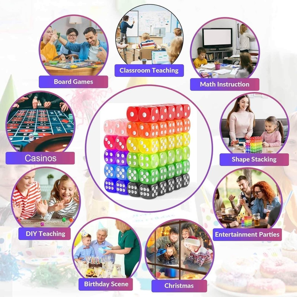 Versatile 110-Piece Colored Dice Set - Perfect for Classroom & Craft Projects