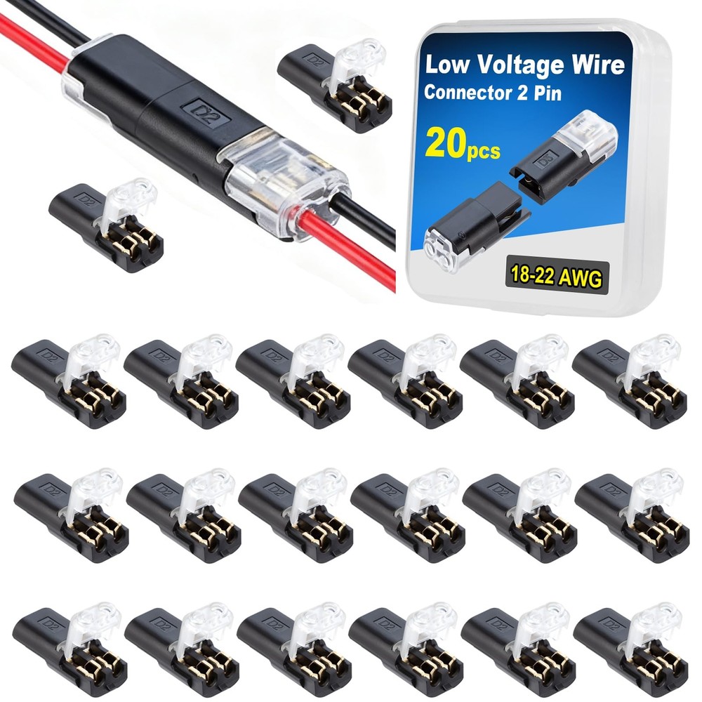 Double Wire LockGrip Connector, 2 Pin LED Light Strip Connector with Locking ...
