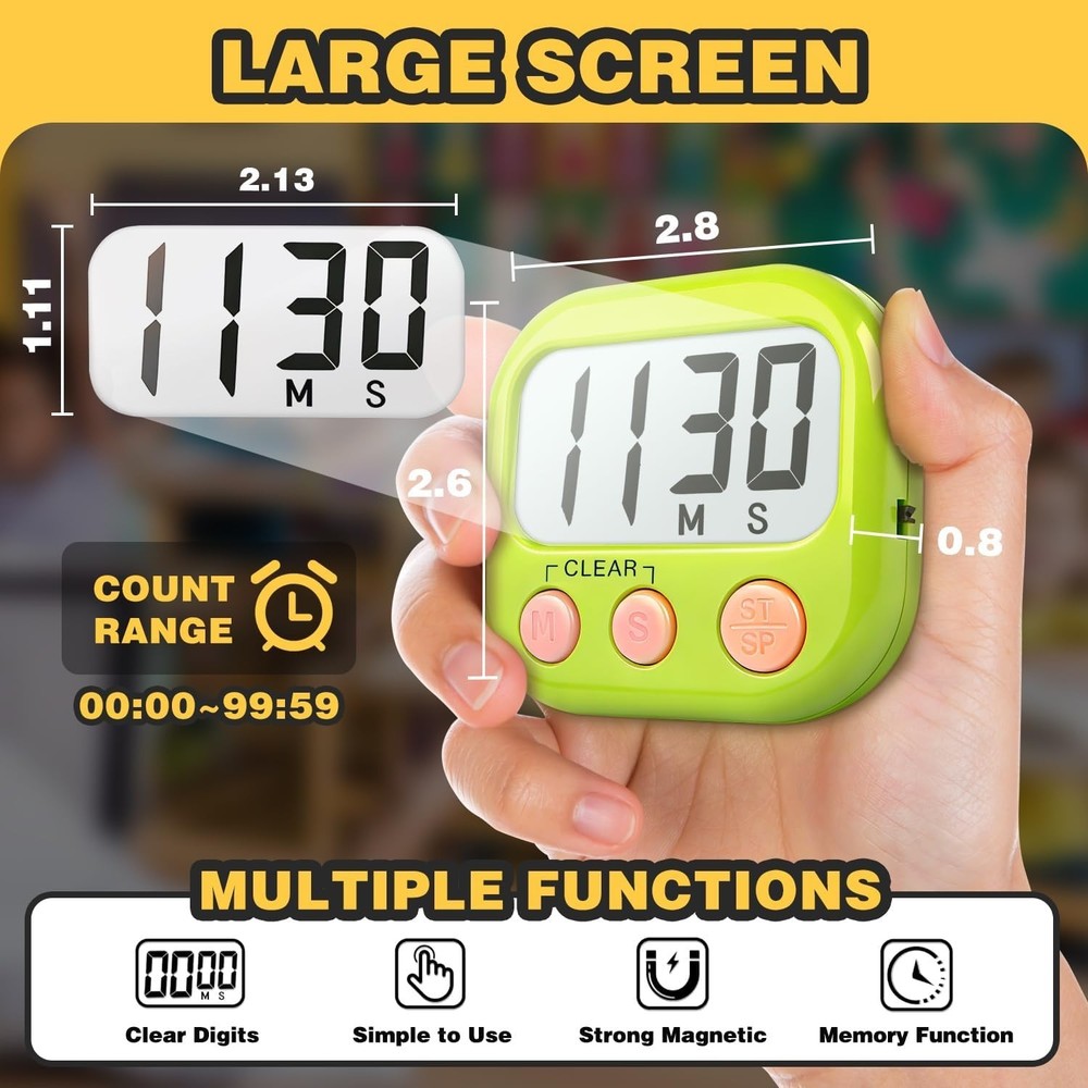 Durable Magnetic Classroom Timer Set - Easy to Read 2 Pack with Last Time Memory