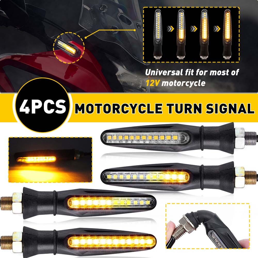 4X Motorcycle Sequential LED Turn Signal Blinker Light Indicator Amber Universal