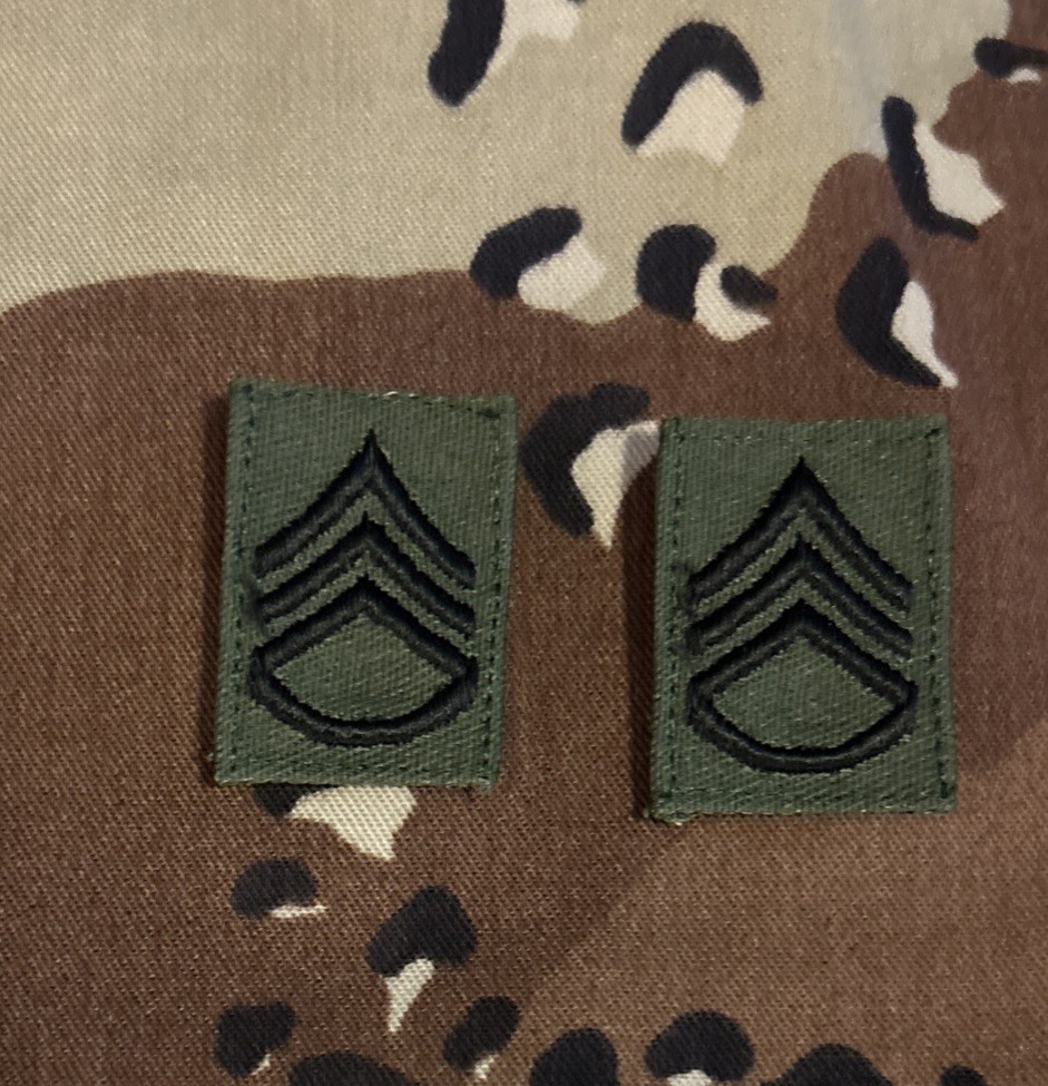 US Army SSG/E6 Rank (2) BDU Sew-On Staff-Sergeant OD Green