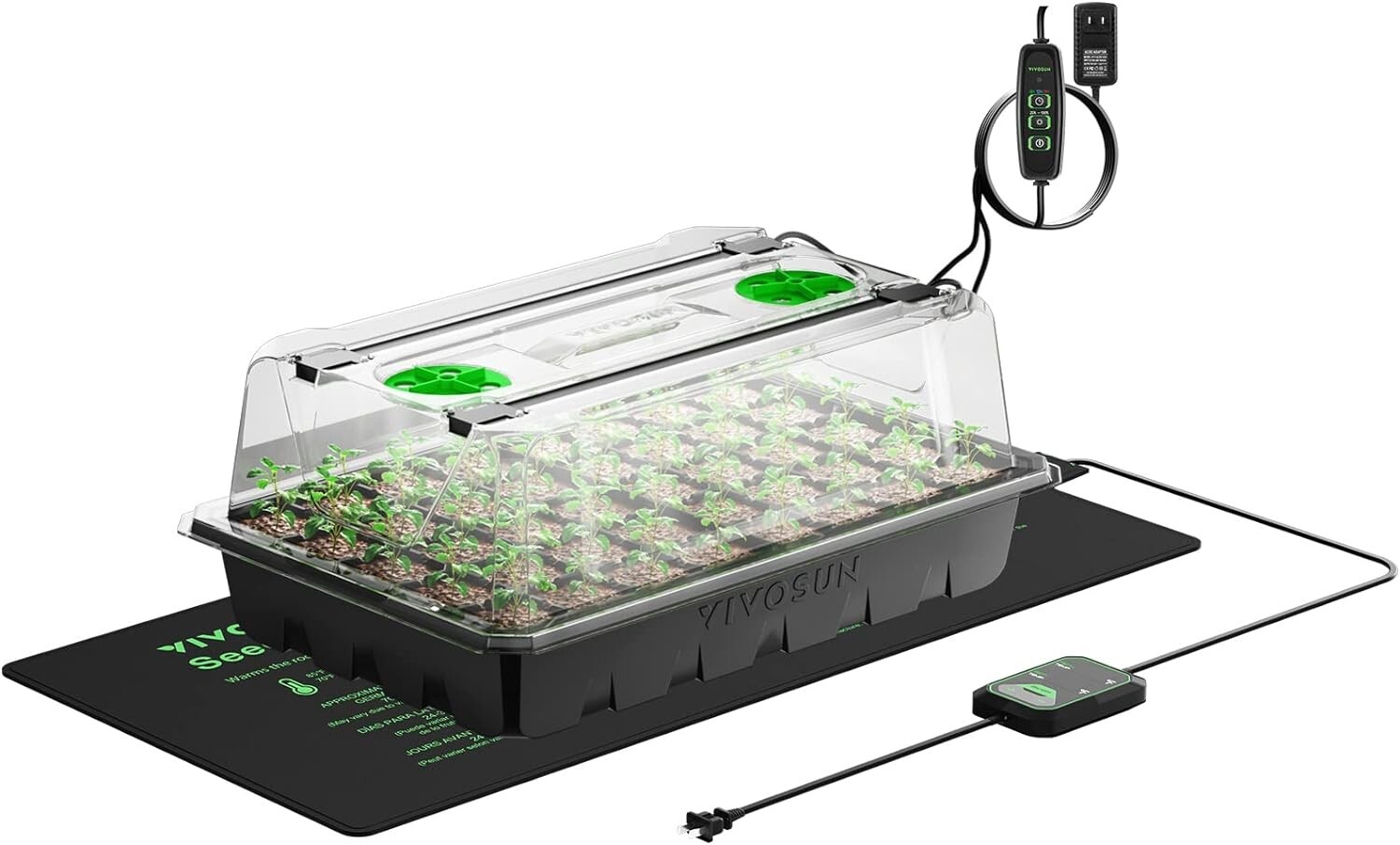 VIVOSUN 1-Pack 40-Cell Seed Starter Trays with 1 Set of LED Lights and 10"x20.75