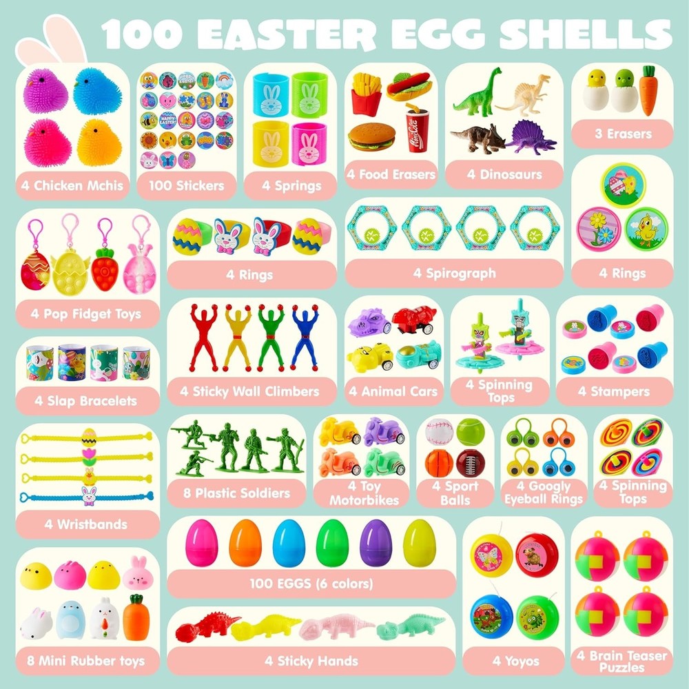 Assorted Toy-Filled Easter Egg Shells - 100 Pcs