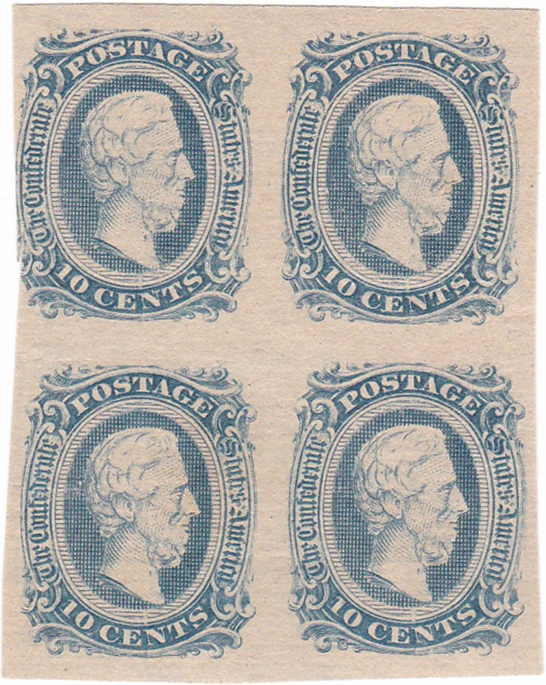 Confederate #11AD Block of Four Ten Cent Stamps