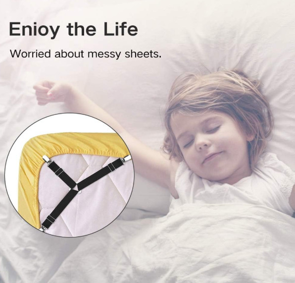 Foloda Sheet Holders, 4 pcs Adjustable Bed Sheet Straps, Fitted Sheet Holder Cli