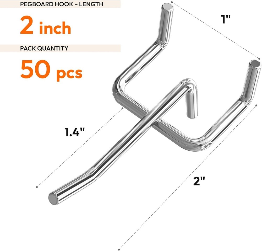 Versatile 50 Pack 2 inch Pegboard Hooks - Ideal for Garage & Workshop Storage