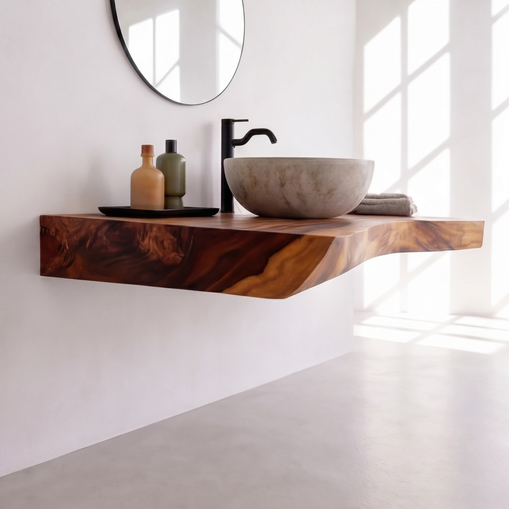 Bathroom Vanity Modern Rustic Solid Wood Live Edge Sink Counter Bathroom