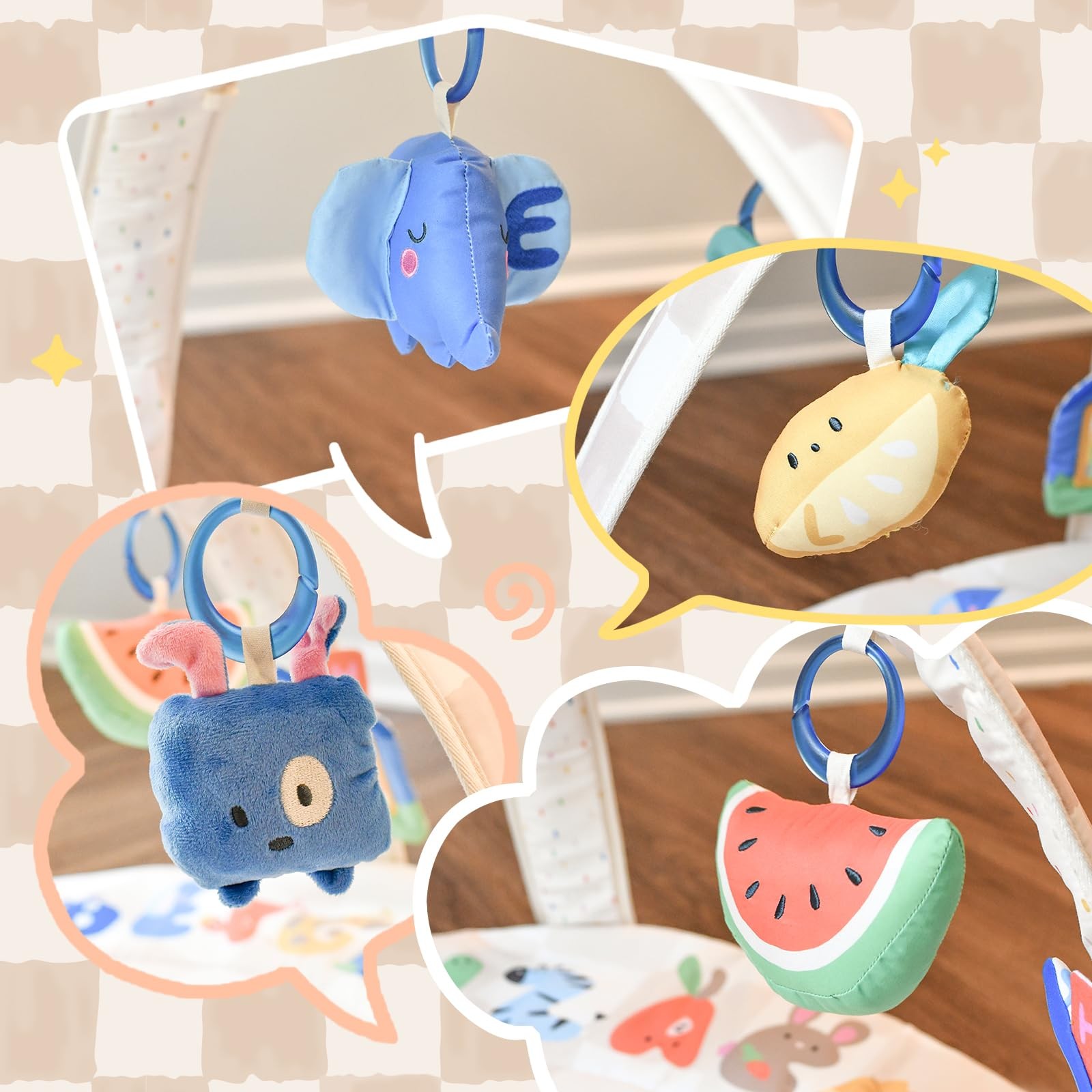 Baby Play Gym & Activity Mat with Light-up Musical Arch, Washable Tummy Time ...