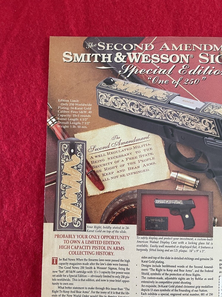 2nd Amendment Smith & Wesson Sigma .40 Commemorative 1995 Print Ad