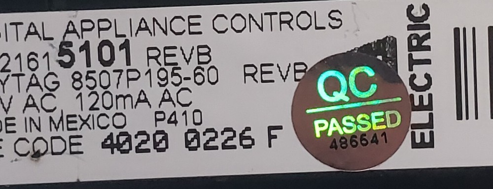 (Same Day Ship) GE Range Control 8507P195-60 Same Day Ship