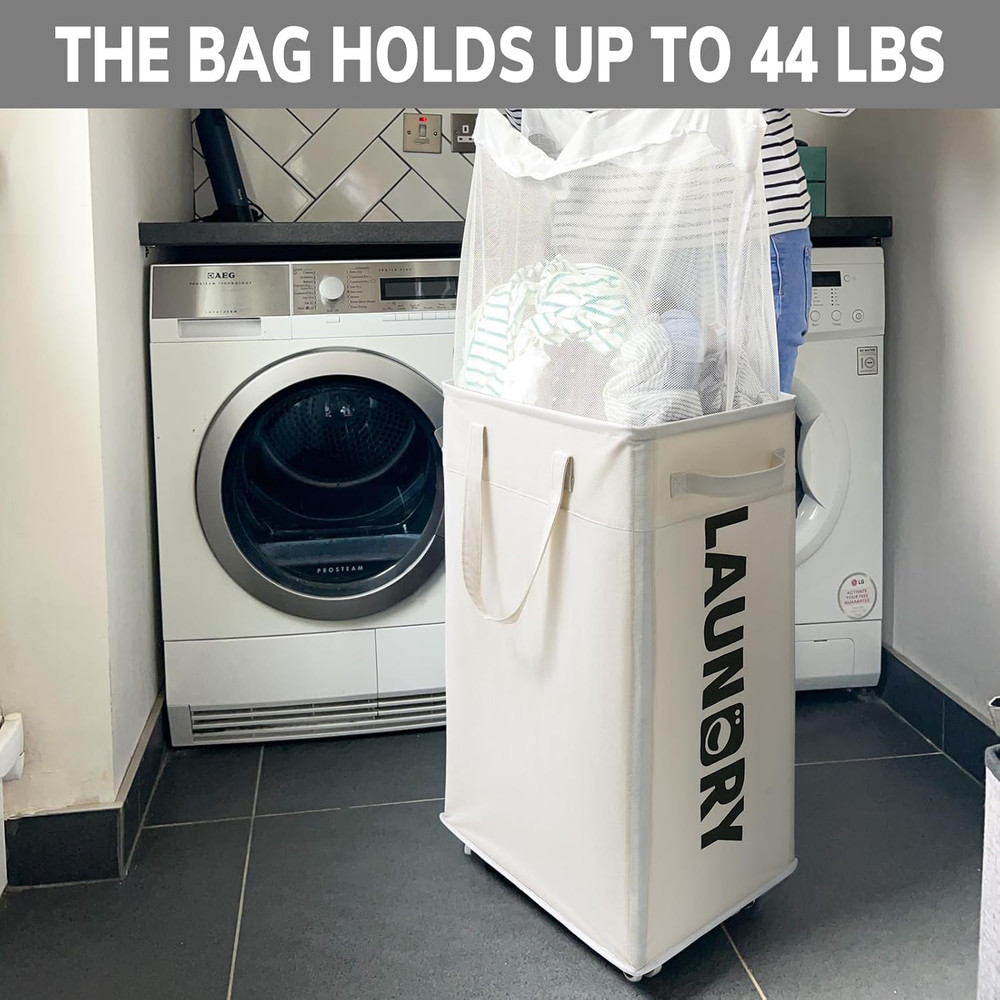 Laundry Baskets with Wheels and Handle, 2-Pack 75L Collapsible Laundry Baskets,