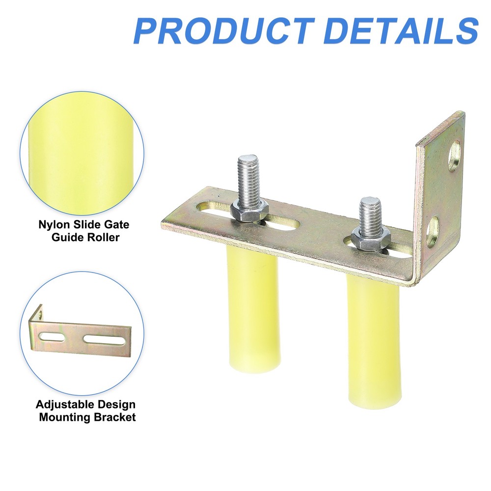 2Pcs Slide Gate Guide Roller 3" Nylon Gate Support Rollers with Bracket, Yellow