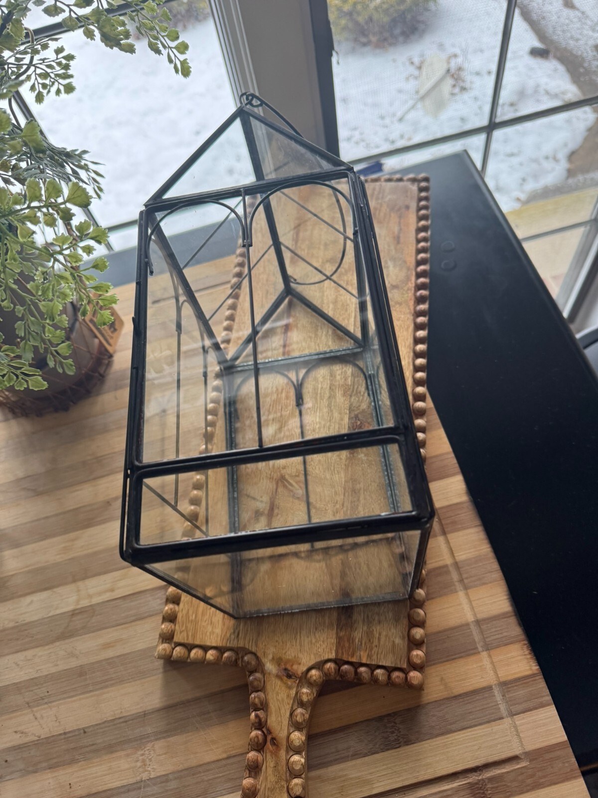 Antique Terrarium Glass w/ Metal Wardian Case Plant Container Miniature Garden