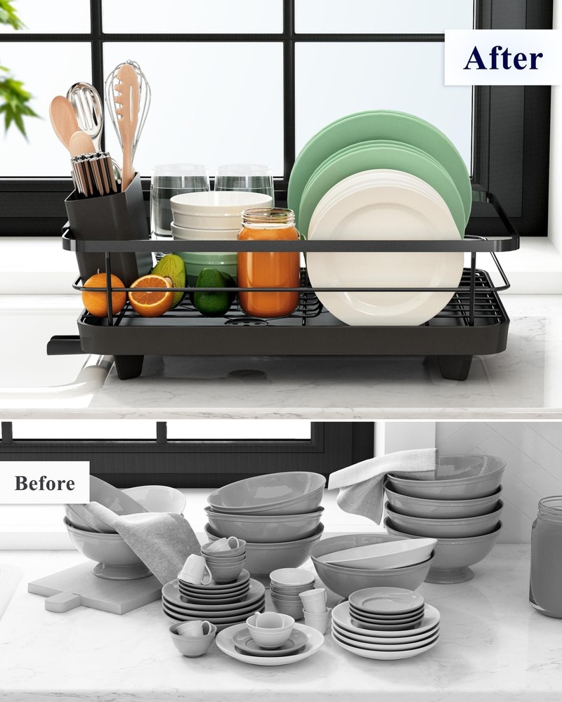 Kitsure Dish Drying Rack- Space-Saving Dish Rack, Dish Racks for Kitchen Coun...