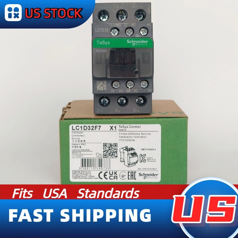 LC1D32F7 Schneider Contactor: 3 phase 3 NO, 110VAC 50/60Hz coil, US In-Stock
