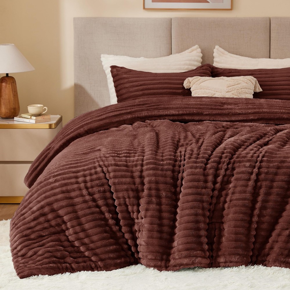 Fleece King Comforter Set -Super Soft & Warm Fluffy Hot Chotolate Bedding, Lu...
