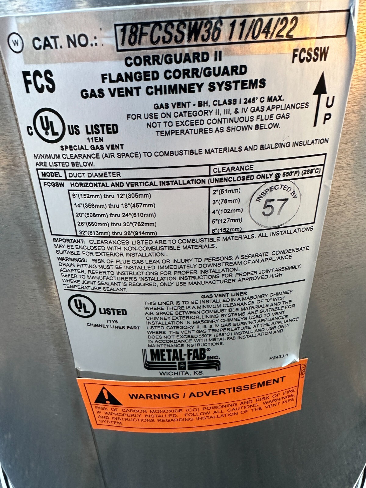 Metal-Fab 18FCSSW36 18" Diameter 36" Length Single Wall Stainless Steel Pipe