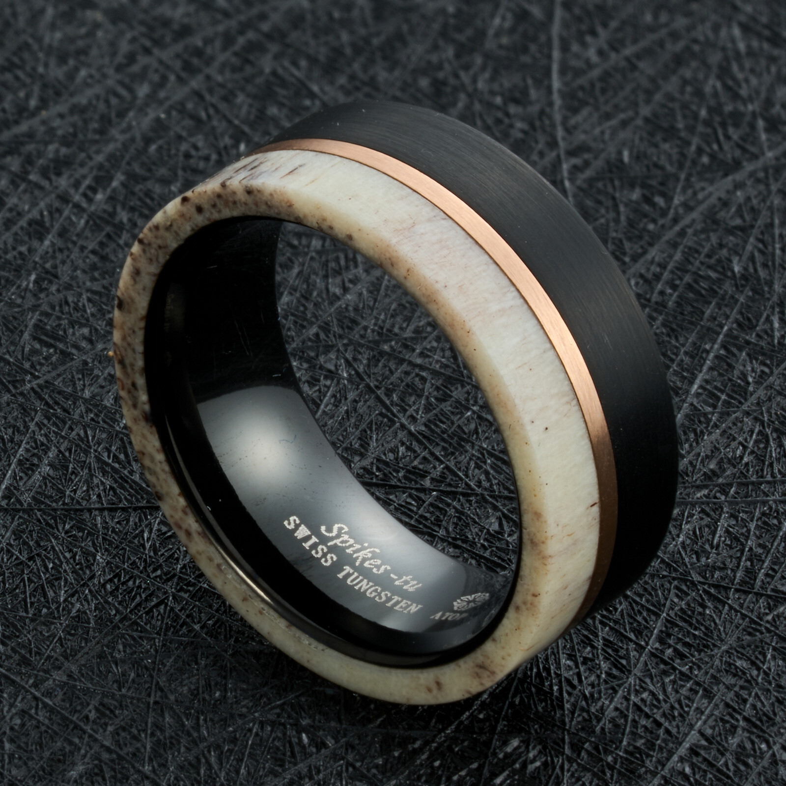 8mm ATOP Deer Antler Rose Gold Plated Men's Wedding Band Tungsten Ring