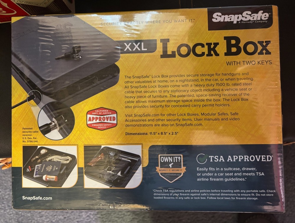 Snapsafe XXL lockbox, key lock and cable