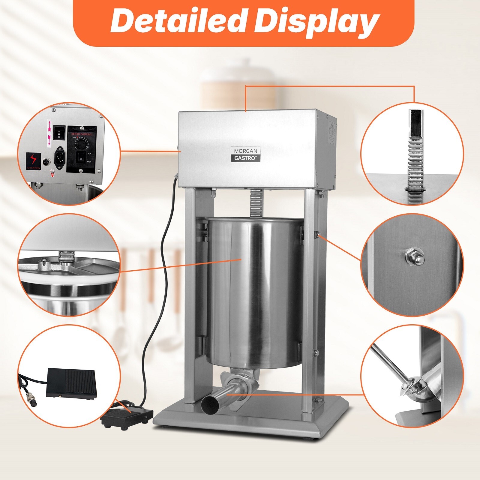 Morgangastro Electric Sausage Stuffer 10L 12L 15L Variable Speed Sausage Maker