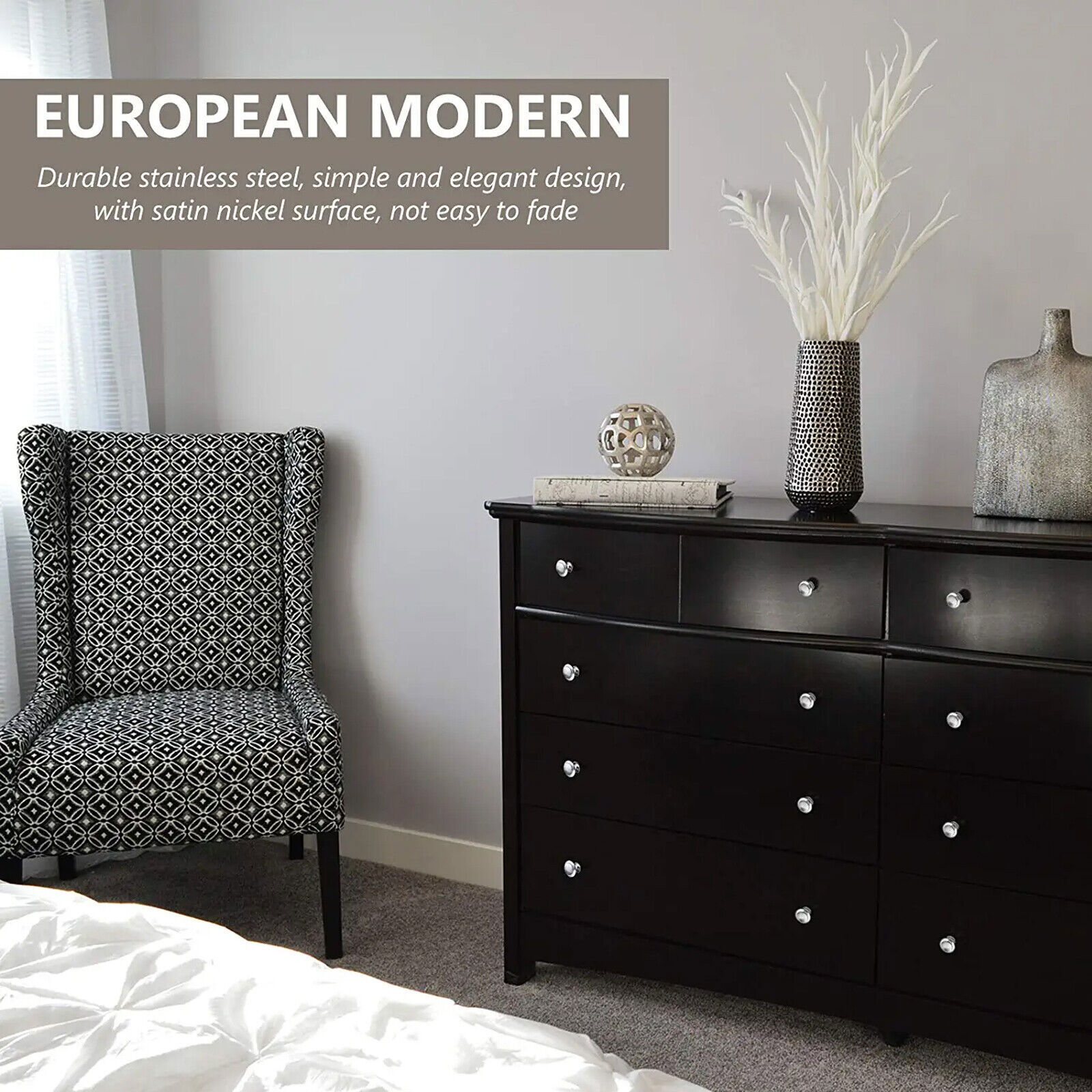 Brushed Nickel Kitchen Cabinet Door Knobs Dresser Drawer Round Pull Handles Lot