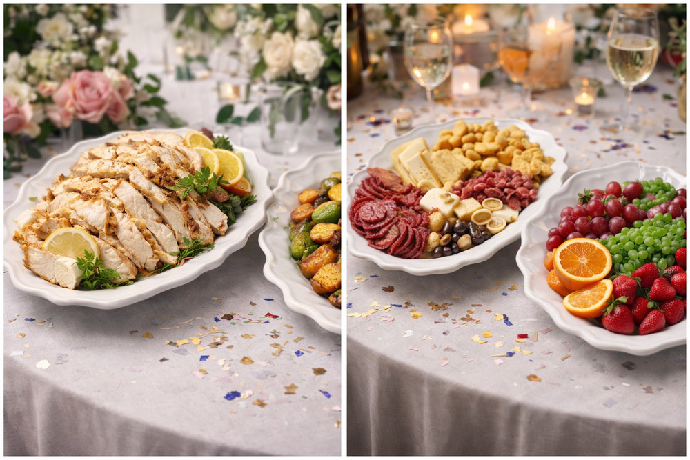 2 Pc White Oval Serving Platters Scalloped Edge Ceramic Dinnerware Serving Tray