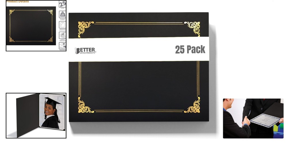 25 Count Black Document Covers with Luxurious Gold Foil Border - Classy Design