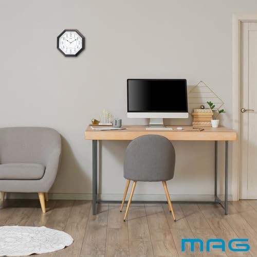 MAG Wall Clock Octagonal Analog Octago Silent Continuous Second Hand Brown