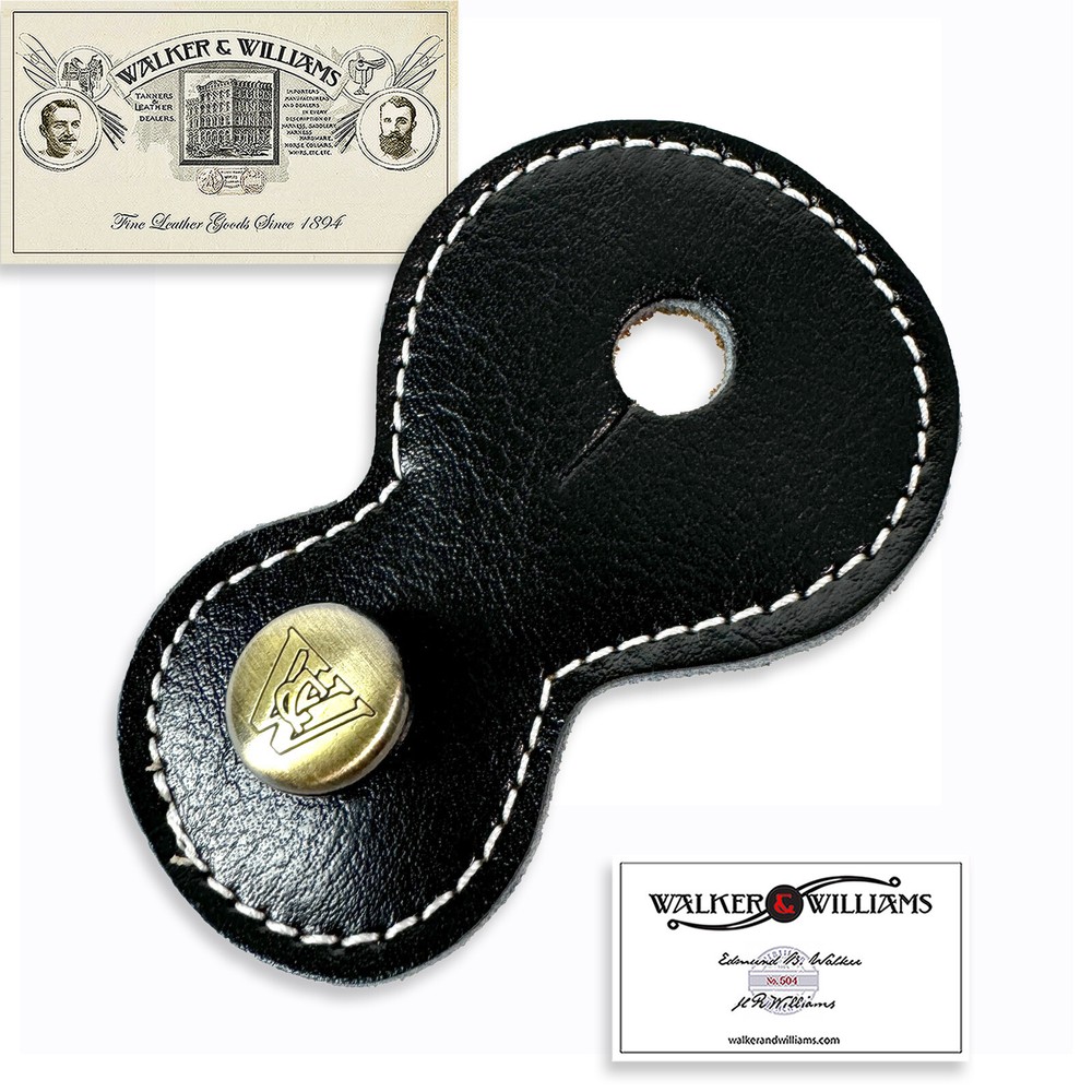 Walker And Williams Premium Gloss Black Grain Leather Input Jack Strap Adapter