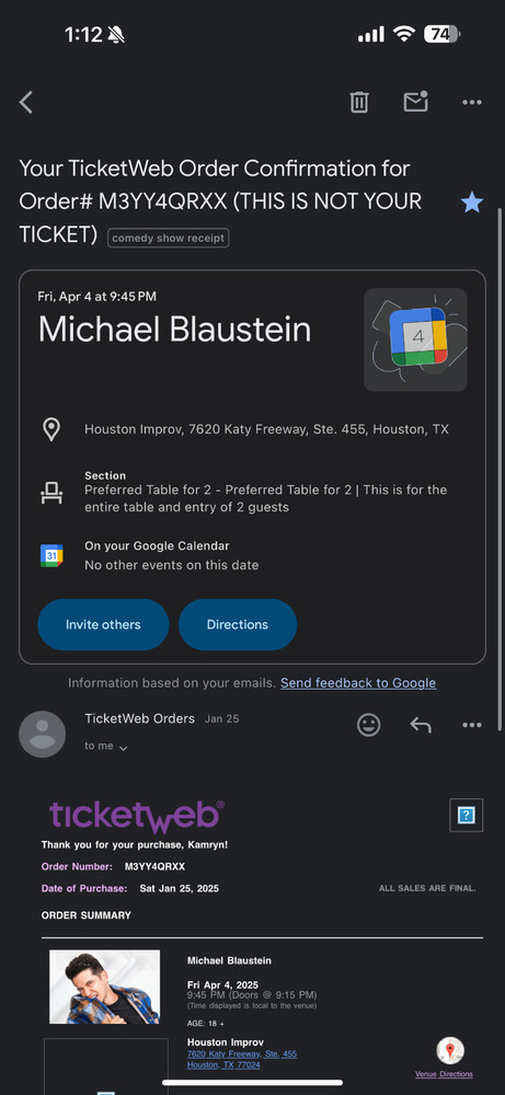 Michael Blaustein Comedy Show 2 Tickets