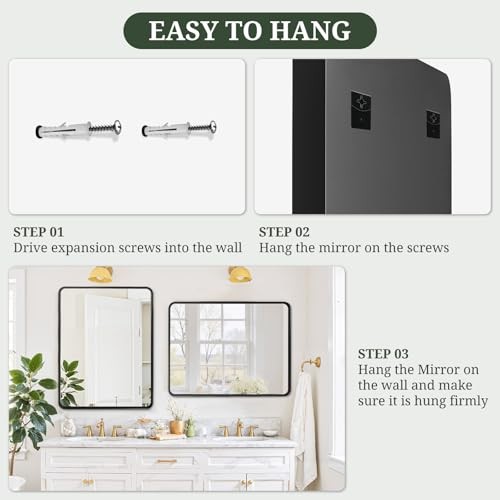 Bathroom Mirror 40x30 Inch Metal Frame Rectangle 40"L x 30"W Black Rectangular