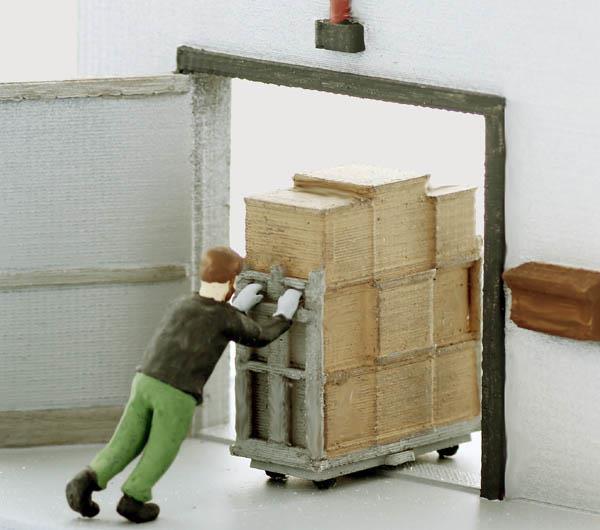 Warehouse Worker Bringing in the Load, Finished O Scale Freight Set