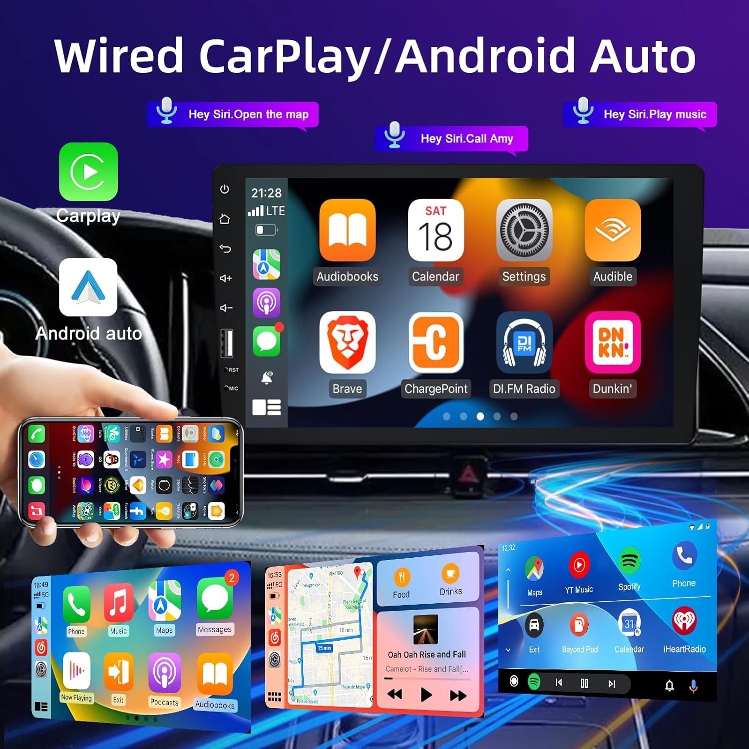 For 1993-2002 Toyota Corolla Carplay Android Auto Single 1Din Car Stereo Radio
