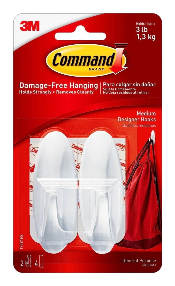 Command Medium Designer Hooks, 2 Hooks and 4 Command Strips, Damage-free Han...