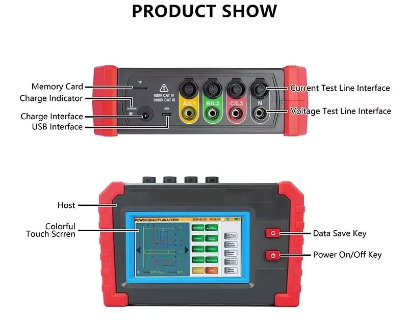 Three-Phase Power Quality Analyzer Power Quality Testing with 4pcs Current Clamp
