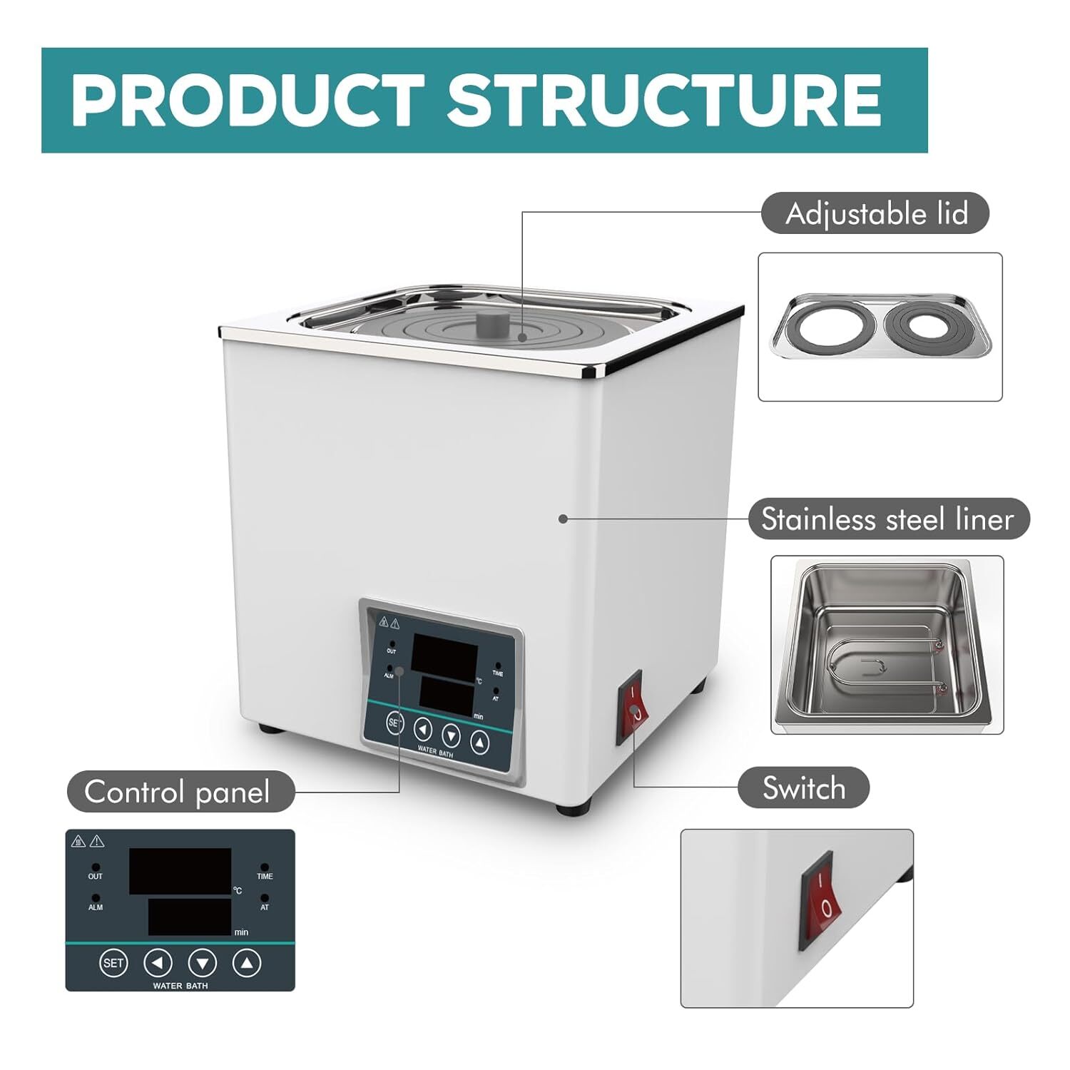 Lab Water Bath Heater 3.0L Digital Thermostat Laboratory Water Bath 110V 300W