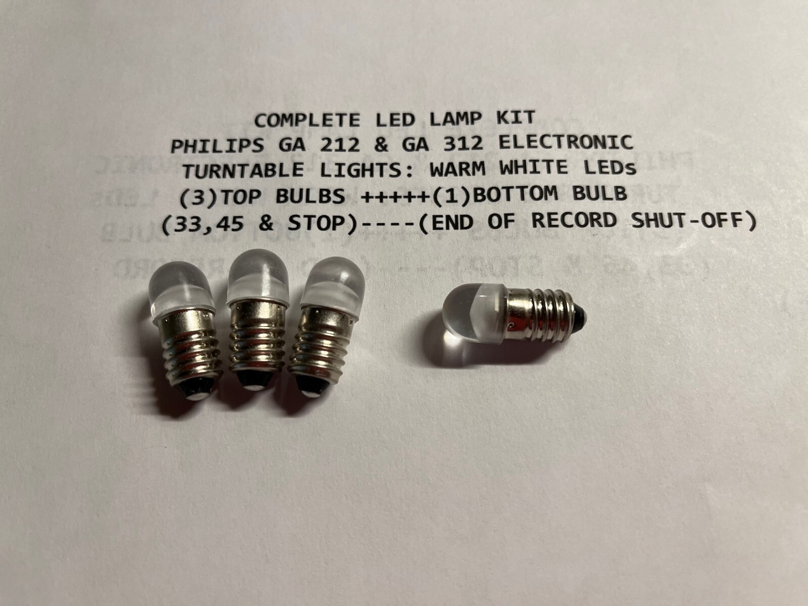 (4) LED FROSTED LAMPS / FULL KIT - Philips GA-212 & GA-312 TURNTABLE - LIGHTS