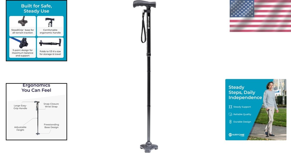 Compact & Stylish Foldable Walking Cane - Adjustable T-Handle for All Heights