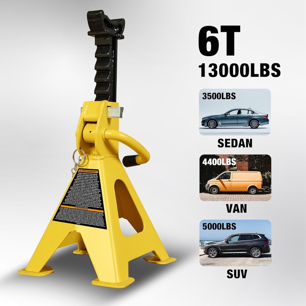 6 Ton Jack Stands with Double Locking & Large Foot Base for Lifting SUVS