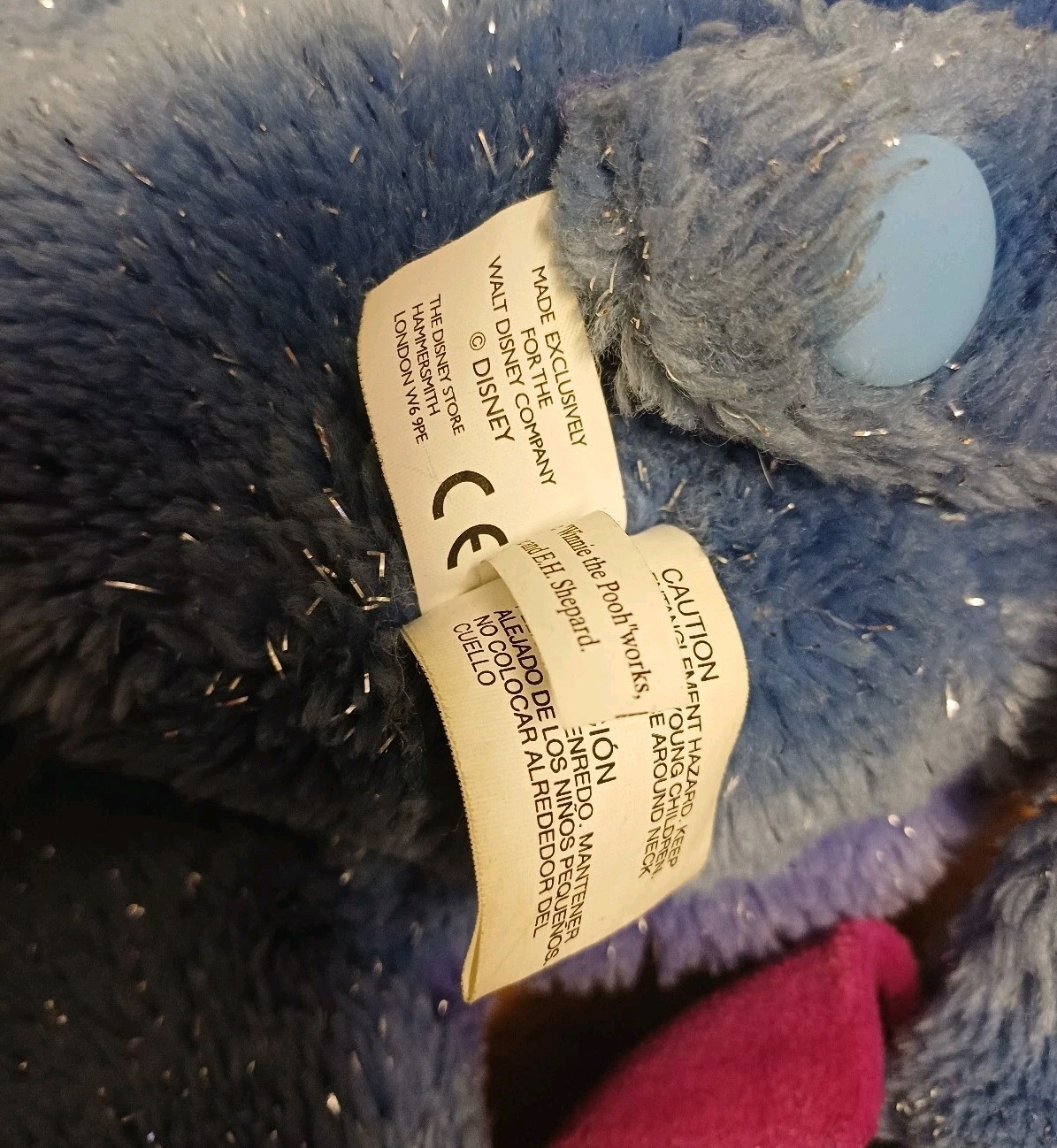 Disney Store Eeyore Sparkly Plush Backpack Adjustable Blue Straps Bag Cuddly