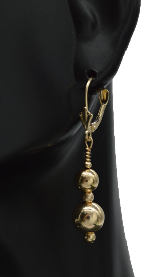 New 14K Solid Yellow Gold Round 8mm Leverback Bead Dangle Earrings