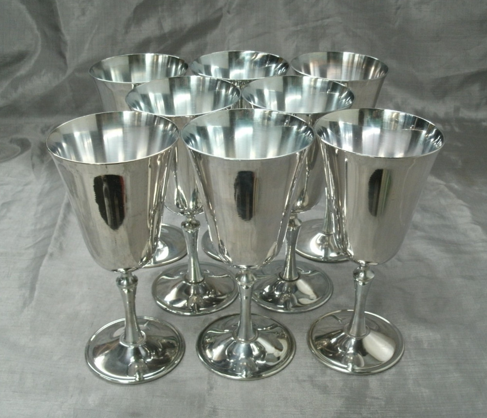 Vtg E.L. de Uberti DUL1 Set of 8~6+" Silverplate Wine Glass Water Goblets Italy