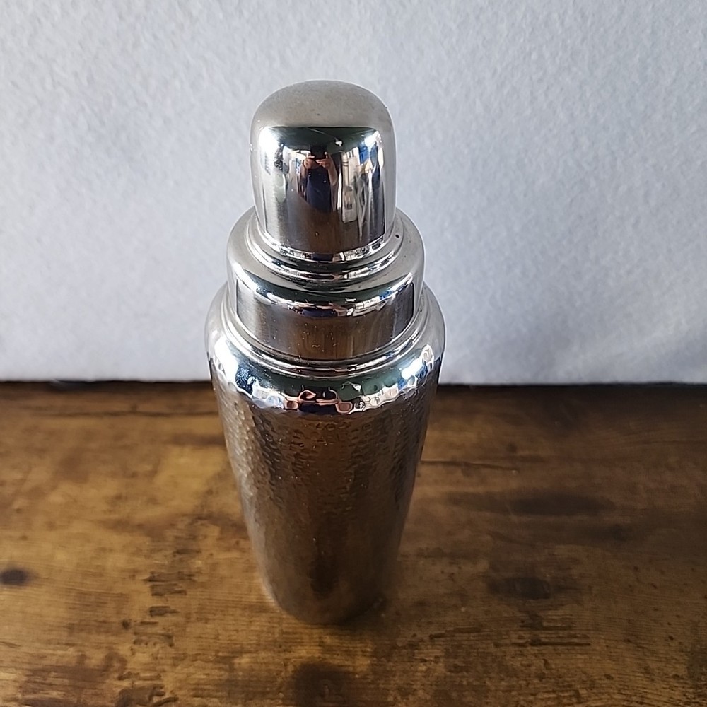 Crate & Barrel Shiny Cocktail Shaker 10” Hammered Pattern Bar Ware Party