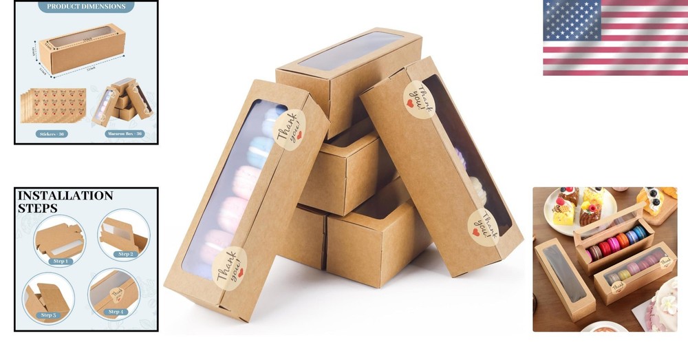 Chic Brown Macaron Boxes 36 Pack - Perfect for Sweets & Gift Presentation
