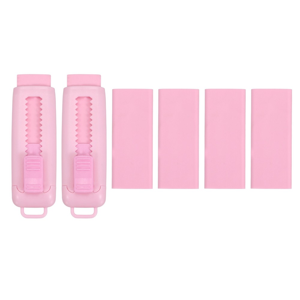 2+4Pack Erasers, Sliding Retractable Eraser Push Pull Cute Pencil Erasers, Pink