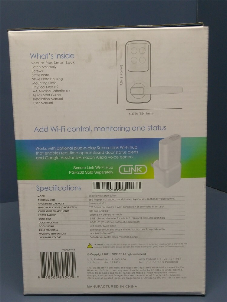 Lockly PGD628F Secure Plus Smart Lever Lock Bluetooth & Fingerprint Oiled Bronze