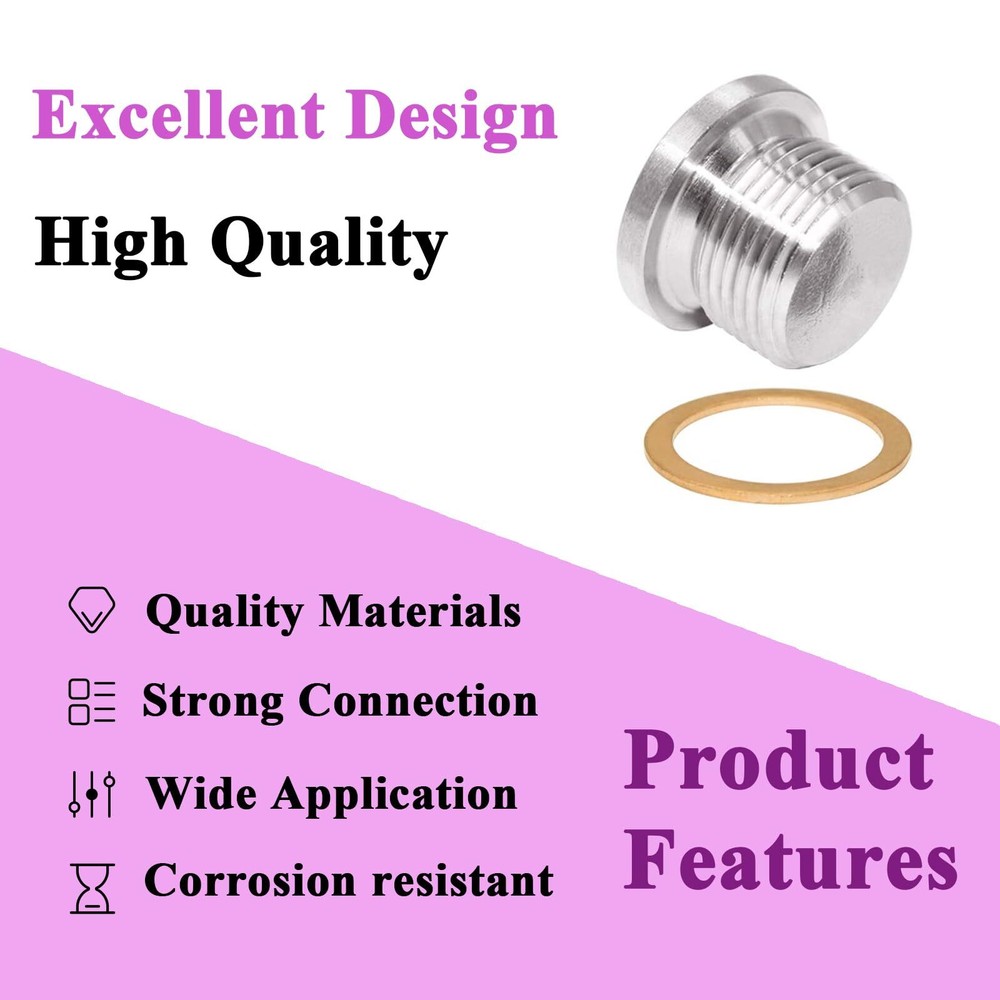 1-Pack M18x1.5 Thread O2 Oxygen Sensor Plug with Copper Washer 304 Stainless