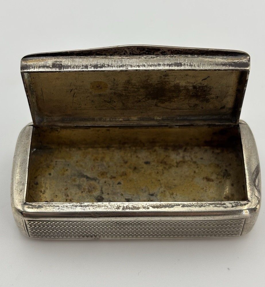 Antique German 800 Silver Snuff Box Engine Turned Gilt Interior Pill Rectangle