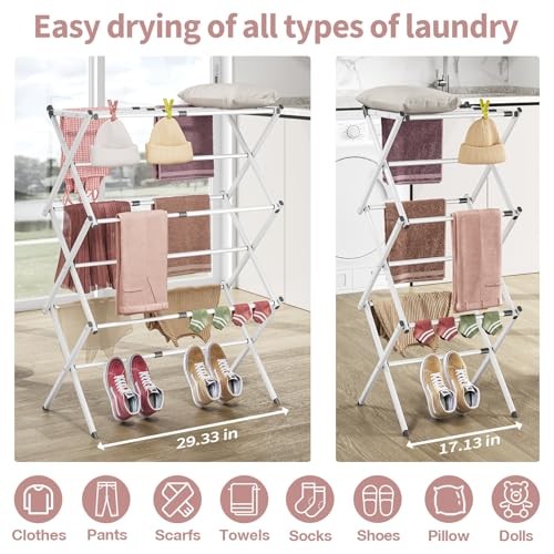Clothes Drying Rack Folding - 3 Tier Laundry Drying Rack for Clothes, White