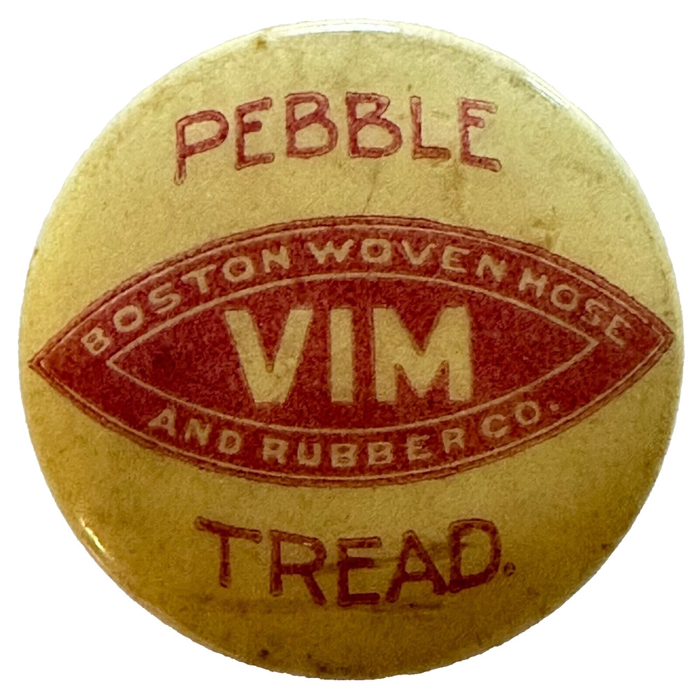 VIM Pebble Tread Boston Woven Hose and Rubber Co Stud Back Celluloid Button